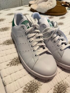 adidas White Leather Sneakers with Green Accents